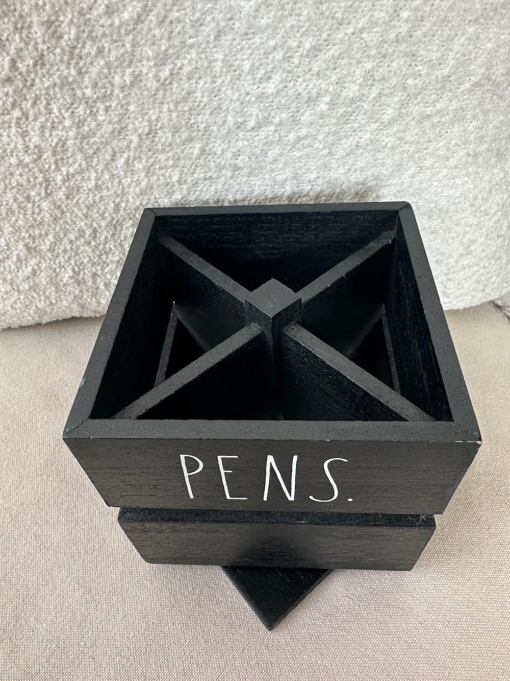 Rae Dunn Black Wooden 'PENS.' Desk Caddy with White Lettering